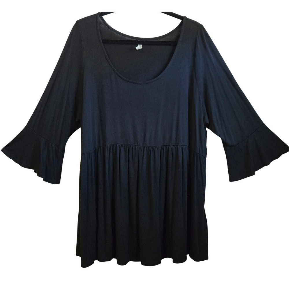 Emerald Whimsygoth Black Babydoll Tunic Top Ruffle Sleeve Scoop Neck Size 3X